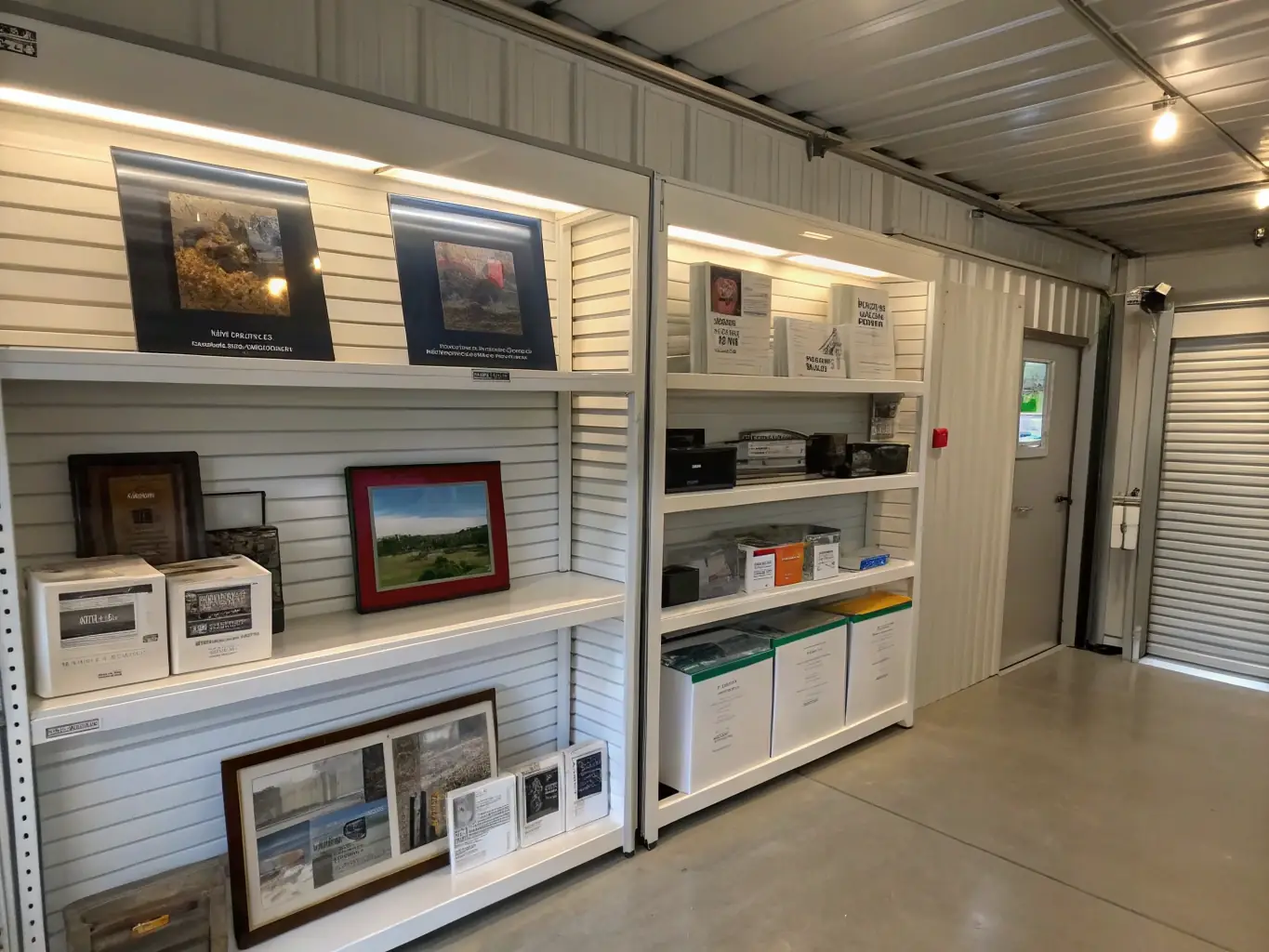 An interior shot of a climate-controlled storage unit, showcasing items neatly arranged and protected from temperature and humidity fluctuations. The image should highlight the benefits of climate control.