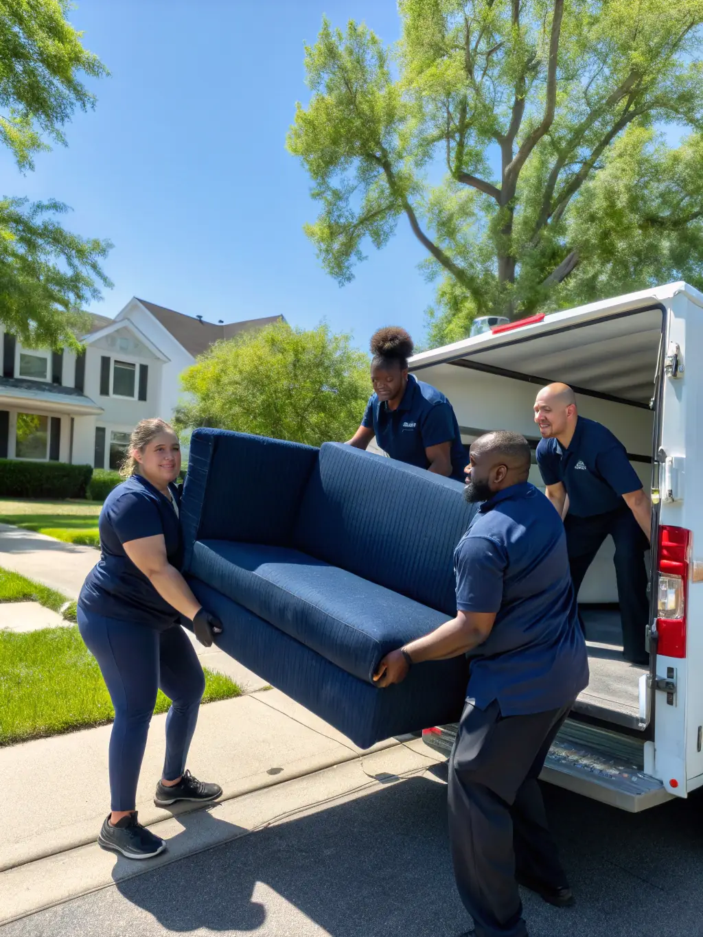 A photograph of Reef Movers' experienced movers loading a moving truck with furniture, demonstrating their efficiency and teamwork in handling heavy items and maximizing space within the truck.