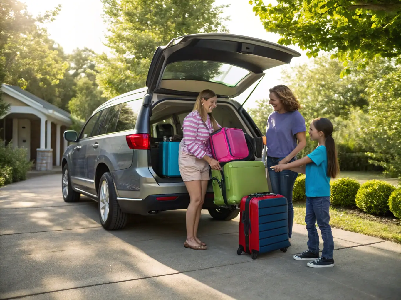 A high-resolution image depicting a family happily entering their new villa, with Reef Movers' moving truck visible in the background, symbolizing a smooth and joyful relocation experience.