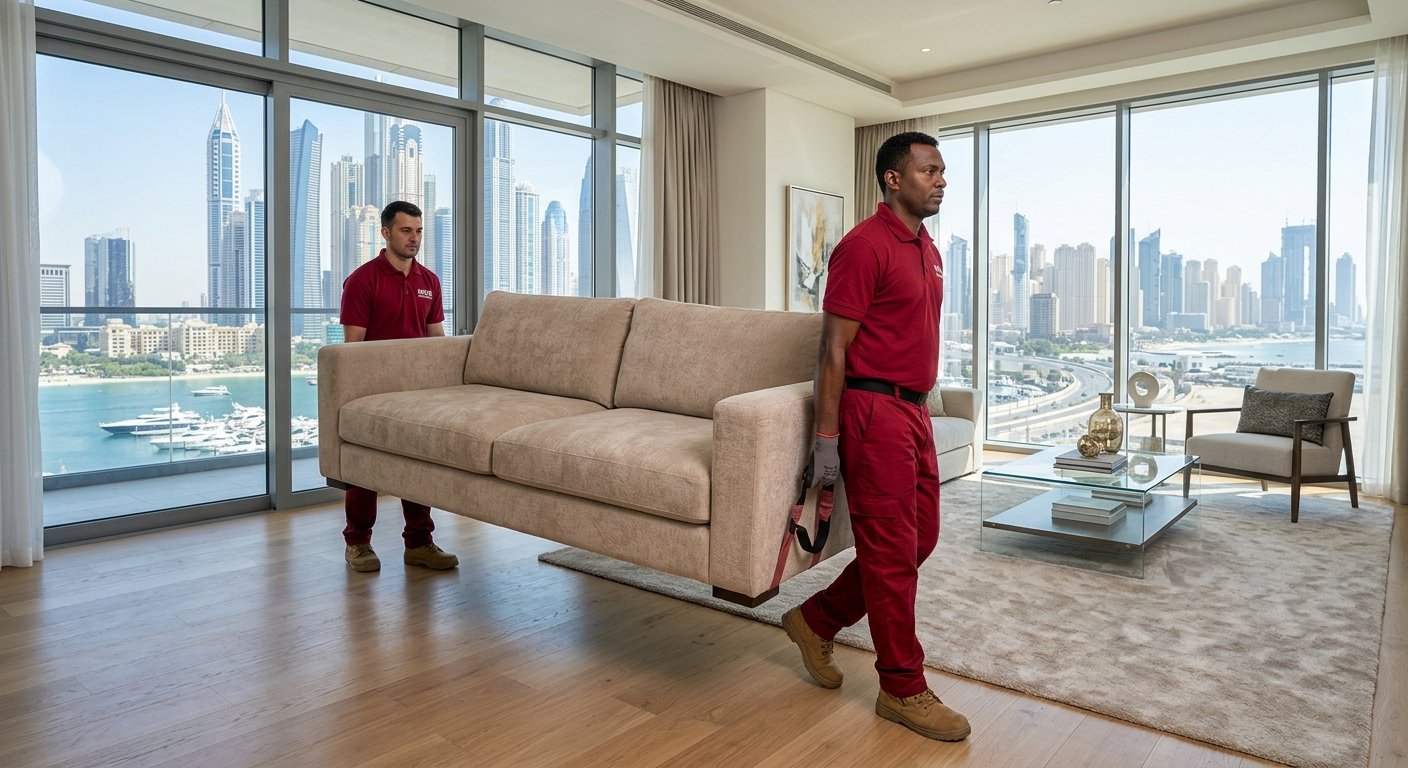 Reef Movers team removing unwanted furniture from a villa in Dubai